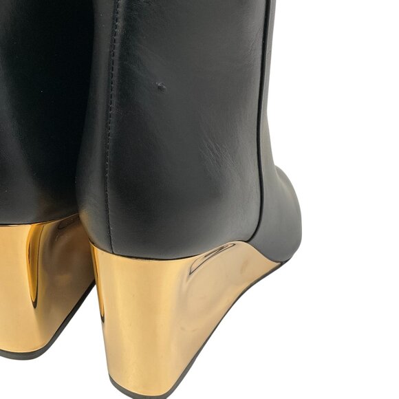Chloe Black Leather Rebecca Boots with Gold Wedge Heel - Picture 6 of 7